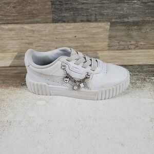 Puma Carina 3.0 Girls Shoes Sz 12.5 12.5C White Silver Tone Chain Charms Sneaker